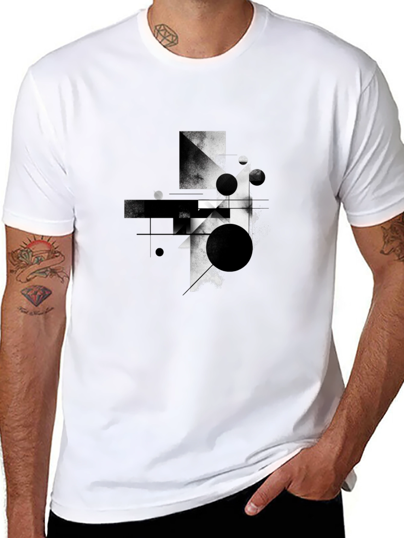 Abstract Geometric Graphic Black T-Shirt