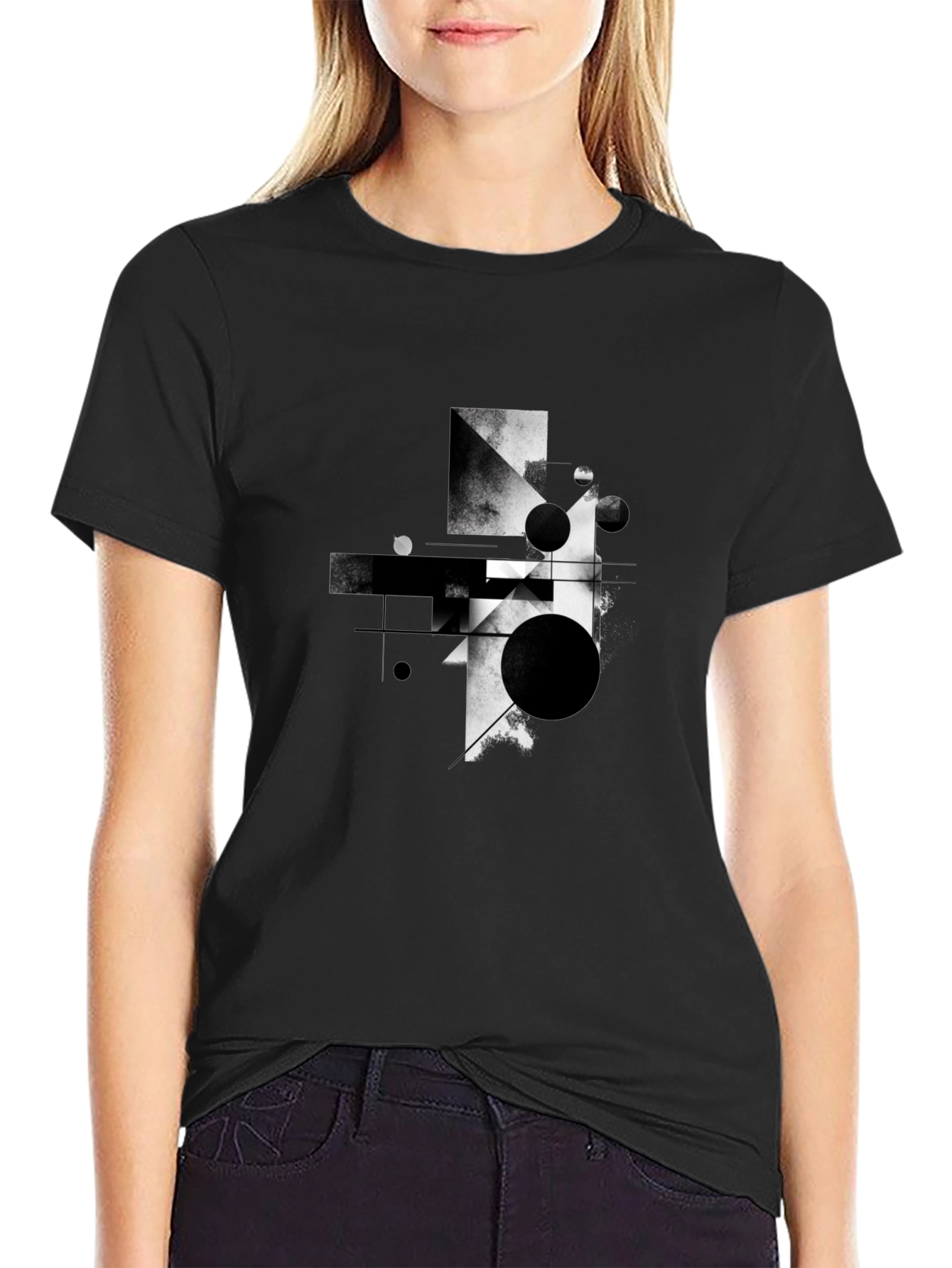 Abstract Geometric Graphic Black T-Shirt