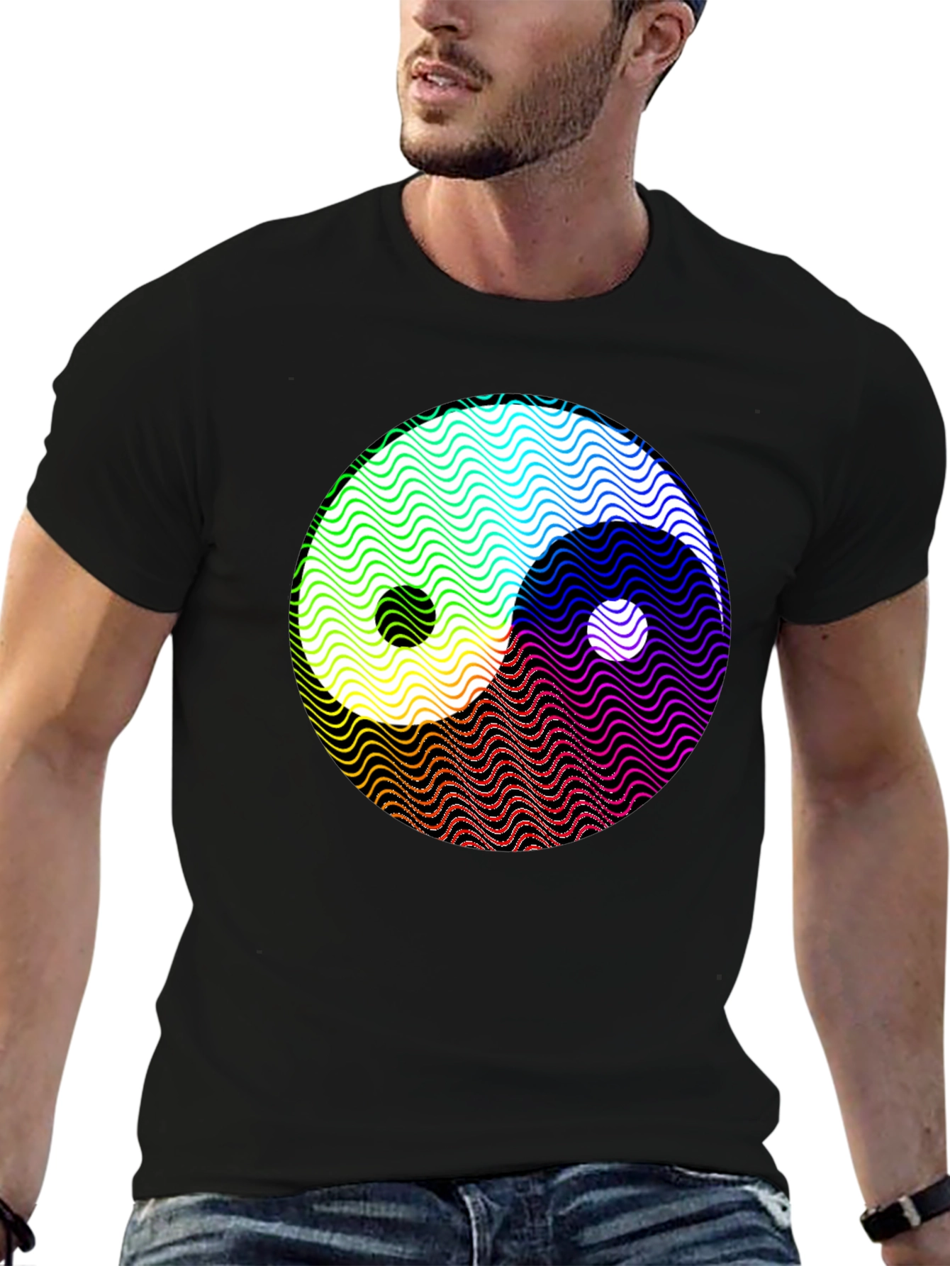 Yin Yang Wave Pattern Graphic T-Shirt