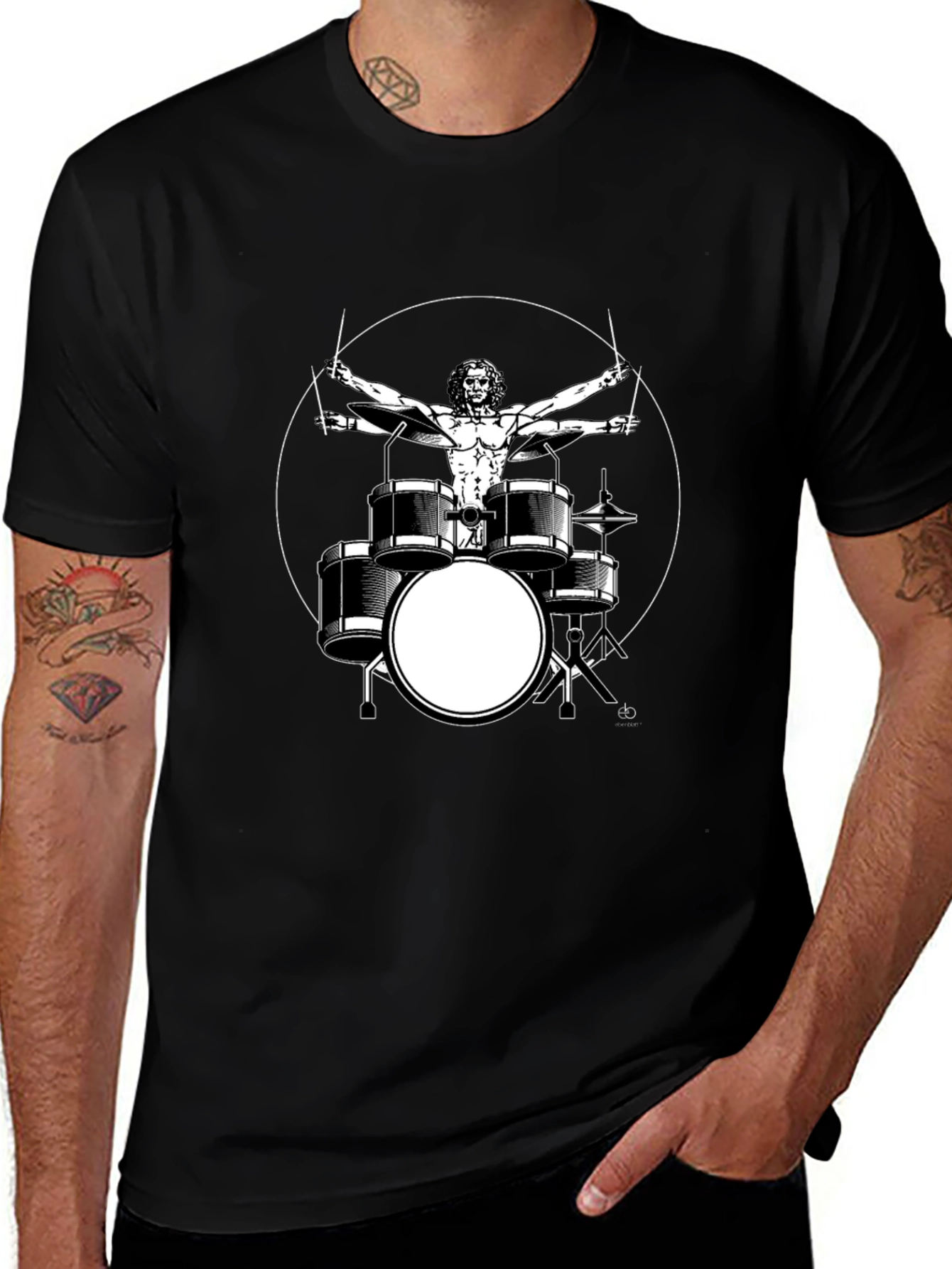 Vitruvian Drummer Black T-Shirt