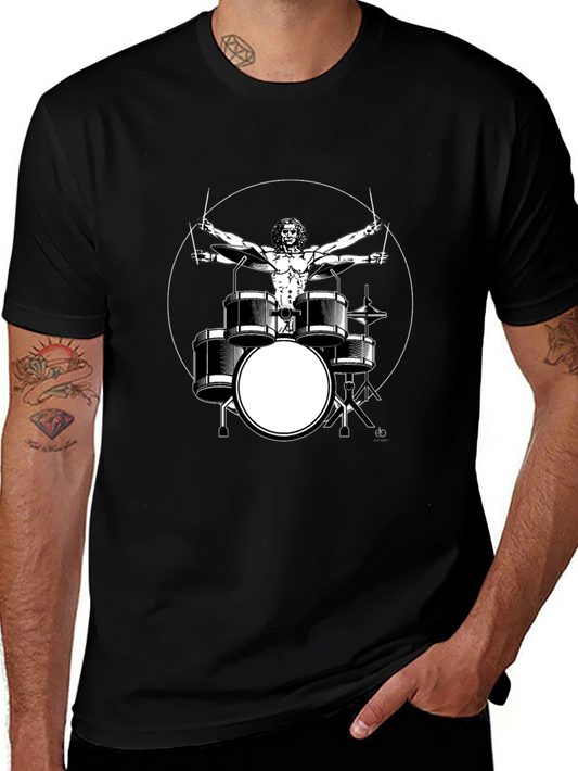 Vitruvian Drummer Black T-Shirt