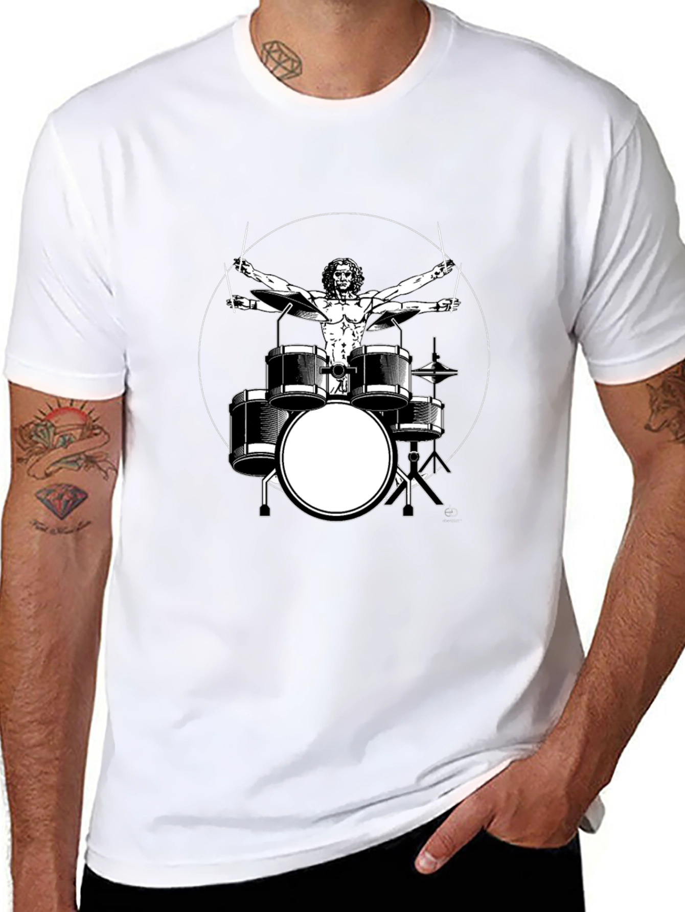 Vitruvian Drummer Black T-Shirt