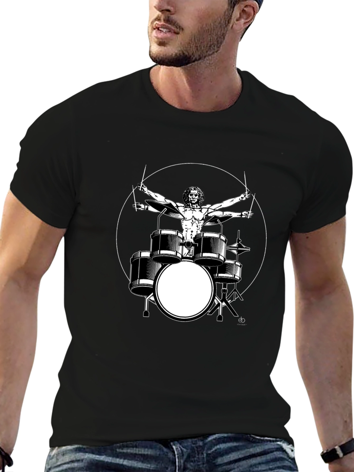 Vitruvian Drummer Black T-Shirt