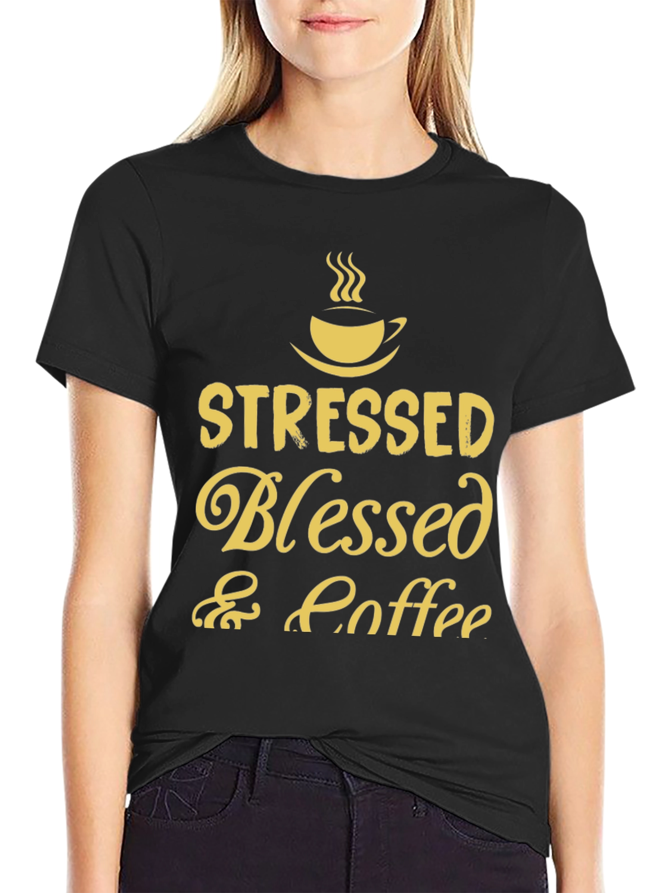 Stressed Blessed Coffee T-Shirt Black