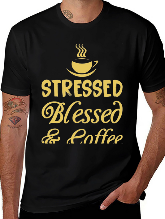 Stressed Blessed Coffee T-Shirt Black