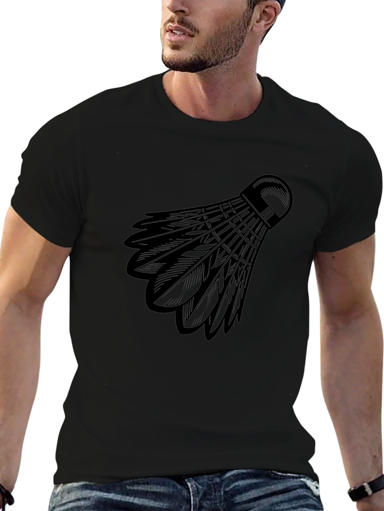 Badminton Shuttlecock Graphic Tee - Black Cotton