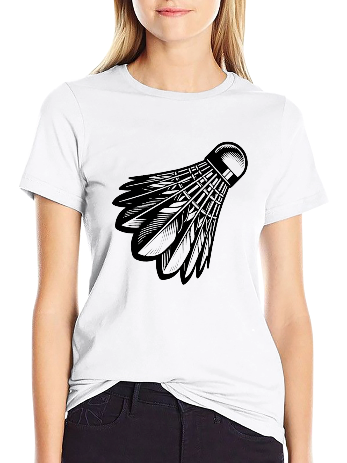 Badminton Shuttlecock Graphic Tee - Black Cotton
