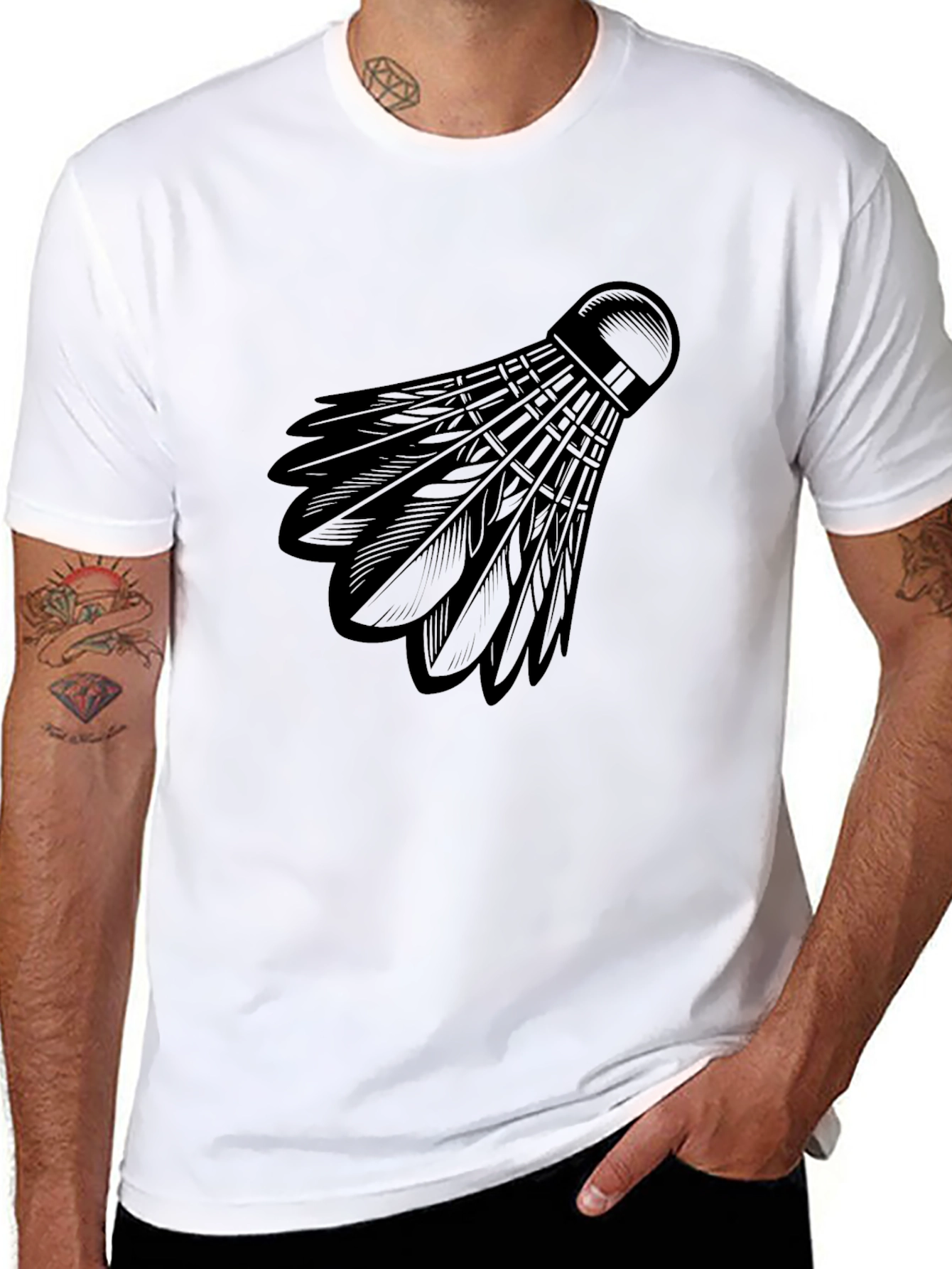 Badminton Shuttlecock Graphic Tee - Black Cotton