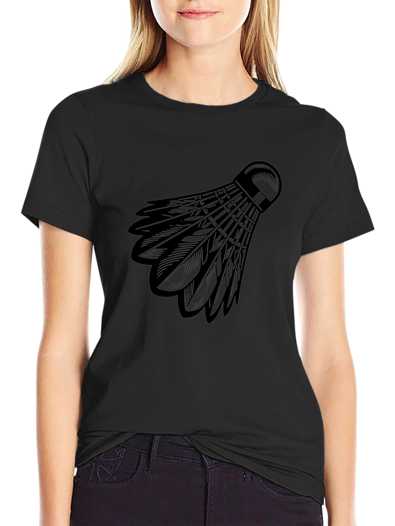 Badminton Shuttlecock Graphic Tee - Black Cotton