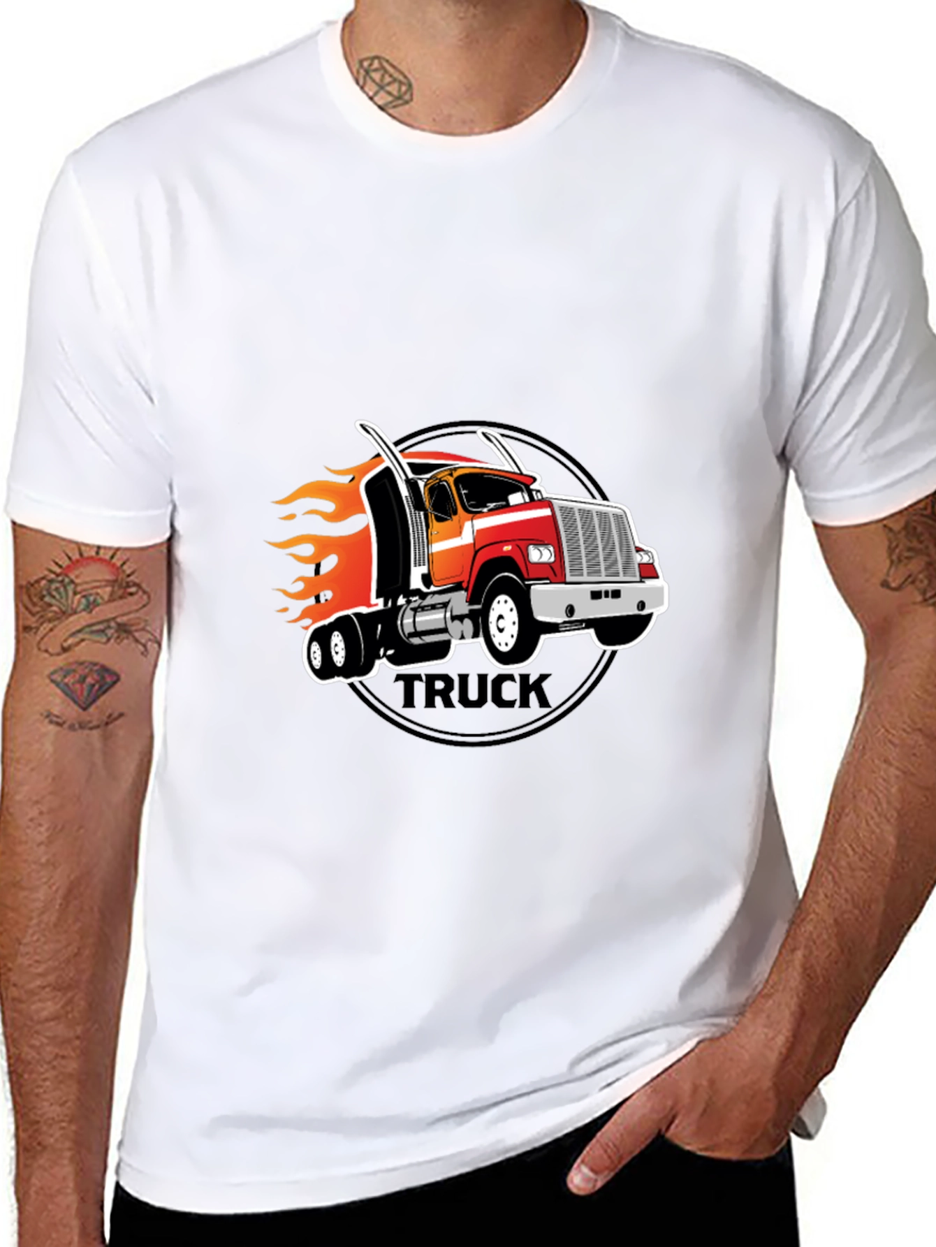 Truck Flames Graphic T-Shirt - Black Casual Tee