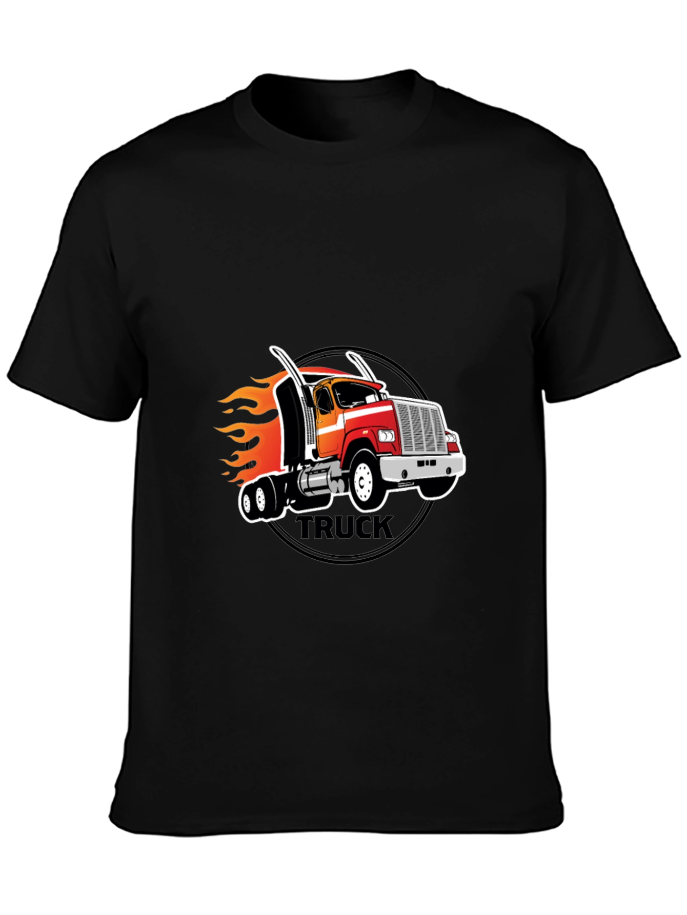 Truck Flames Graphic T-Shirt - Black Casual Tee