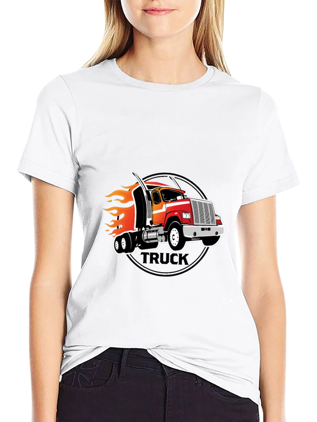 Truck Flames Graphic T-Shirt - Black Casual Tee
