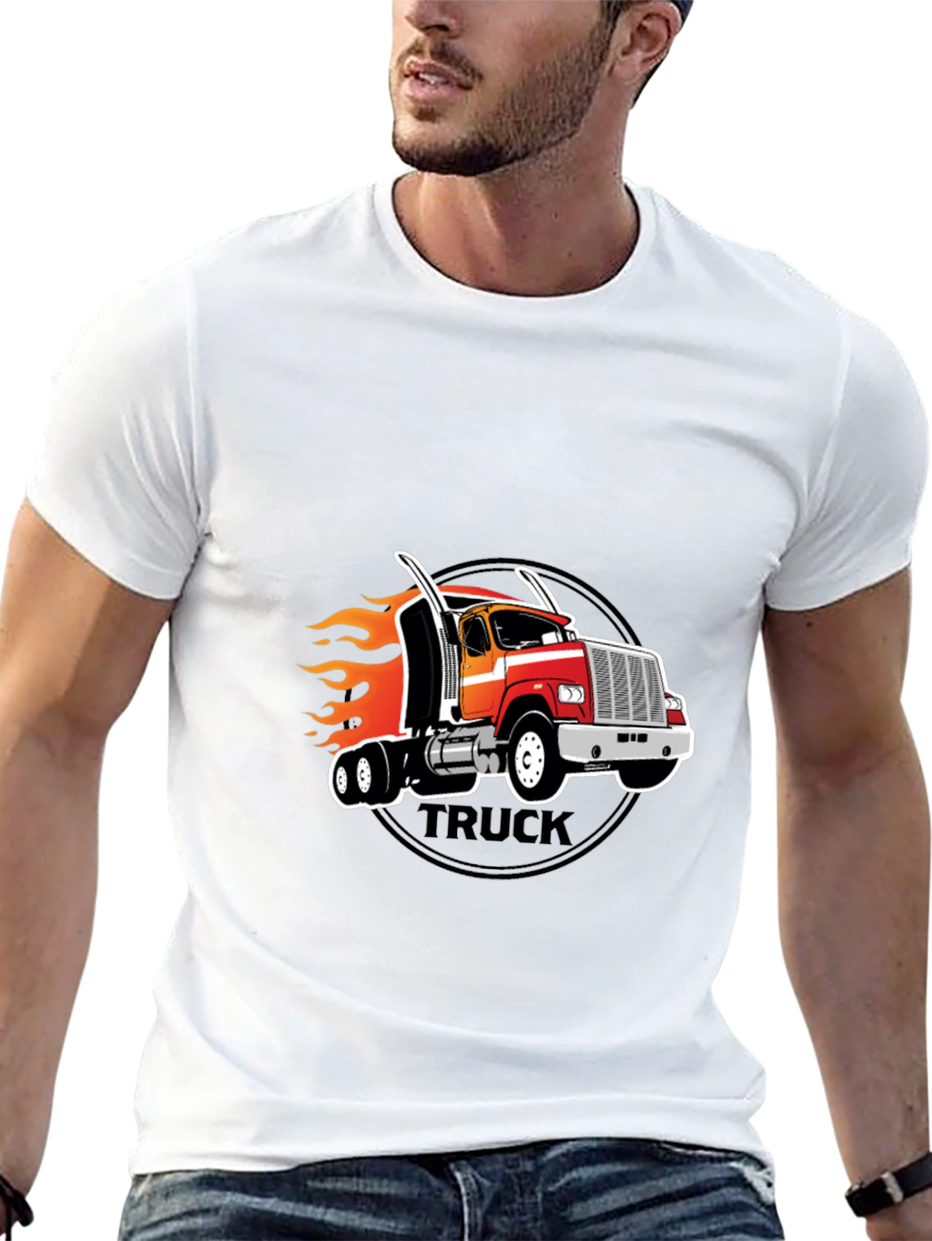 Truck Flames Graphic T-Shirt - Black Casual Tee