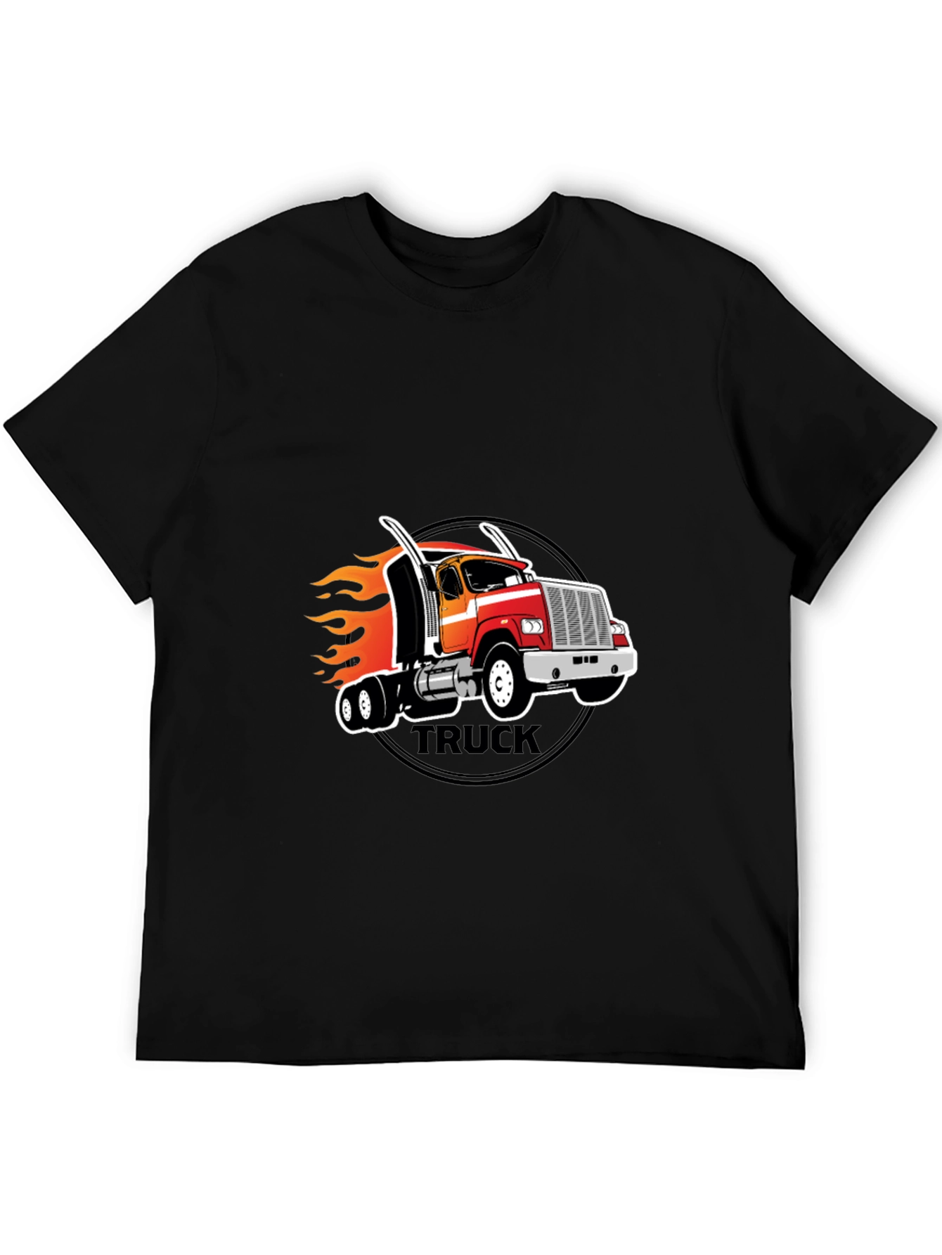 Truck Flames Graphic T-Shirt - Black Casual Tee