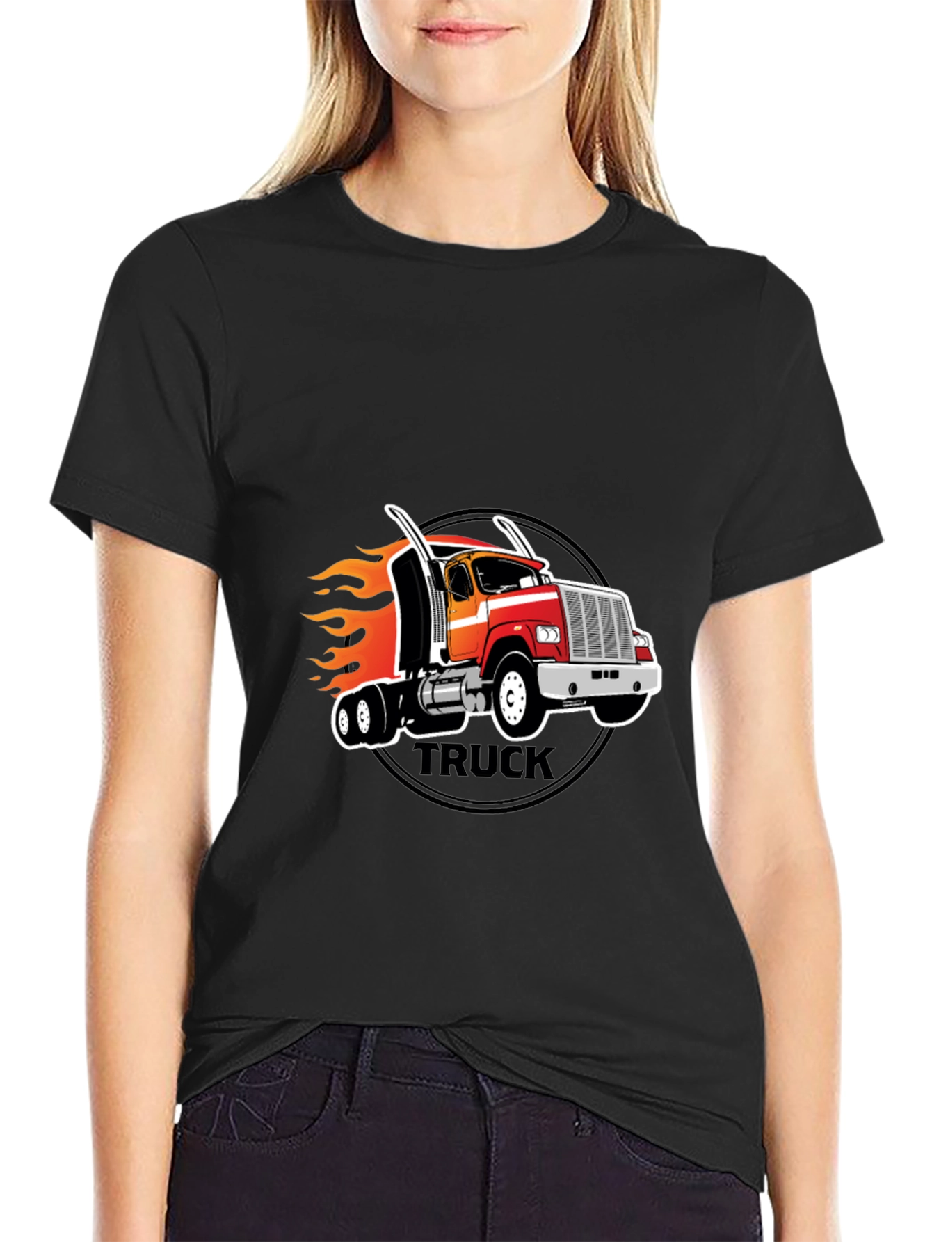 Truck Flames Graphic T-Shirt - Black Casual Tee