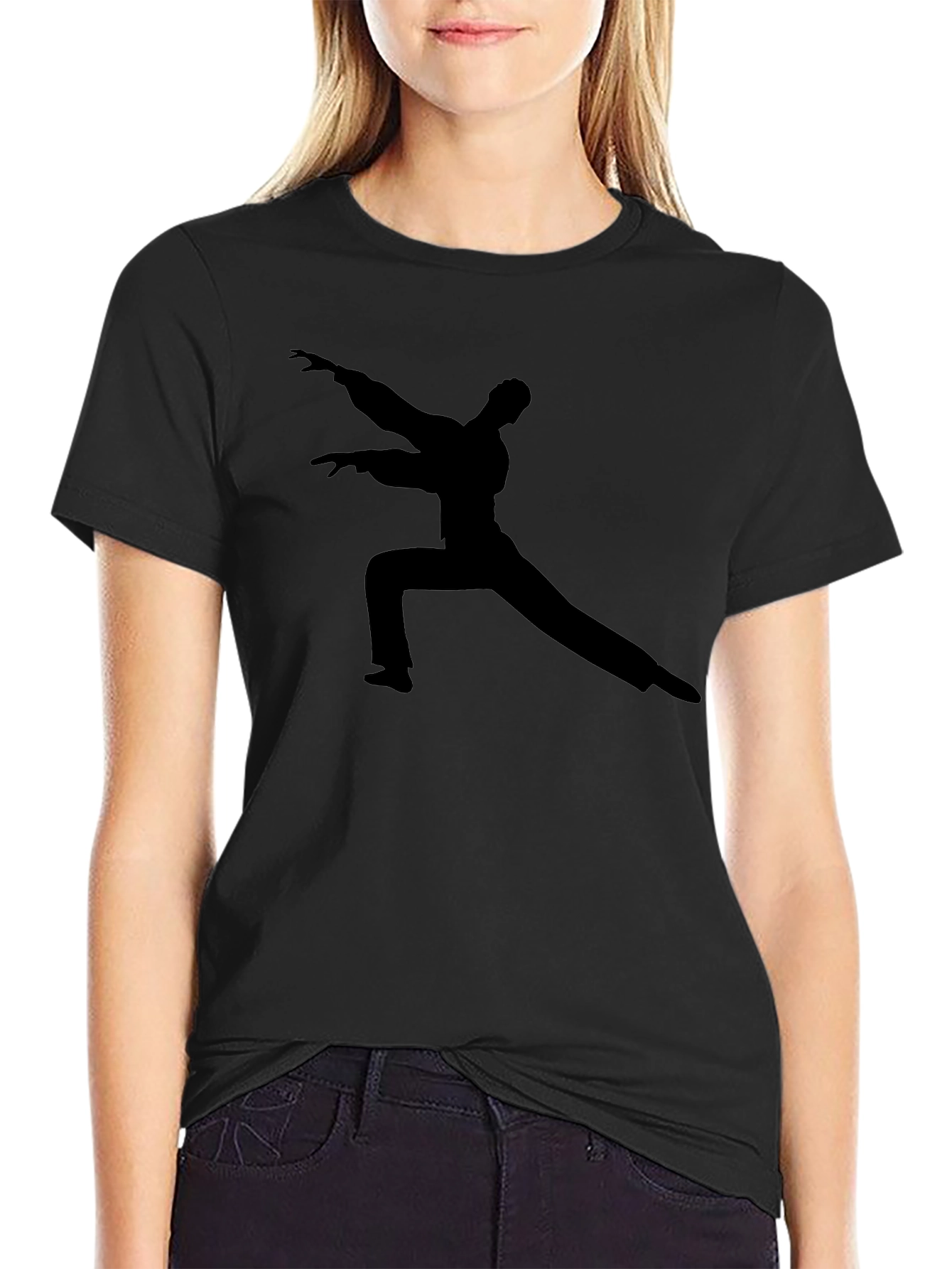 Black T-Shirt with Martial Arts Silhouette