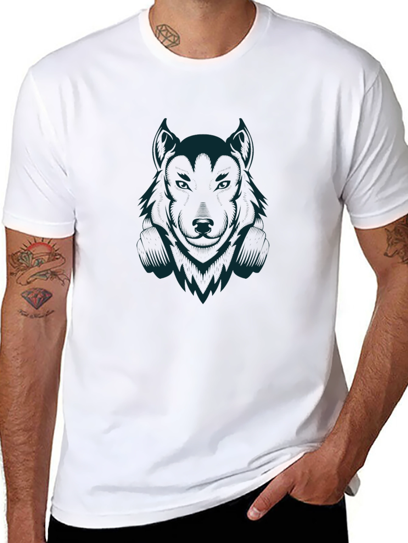 Wolf Graphic Print Crew Neck T-Shirt