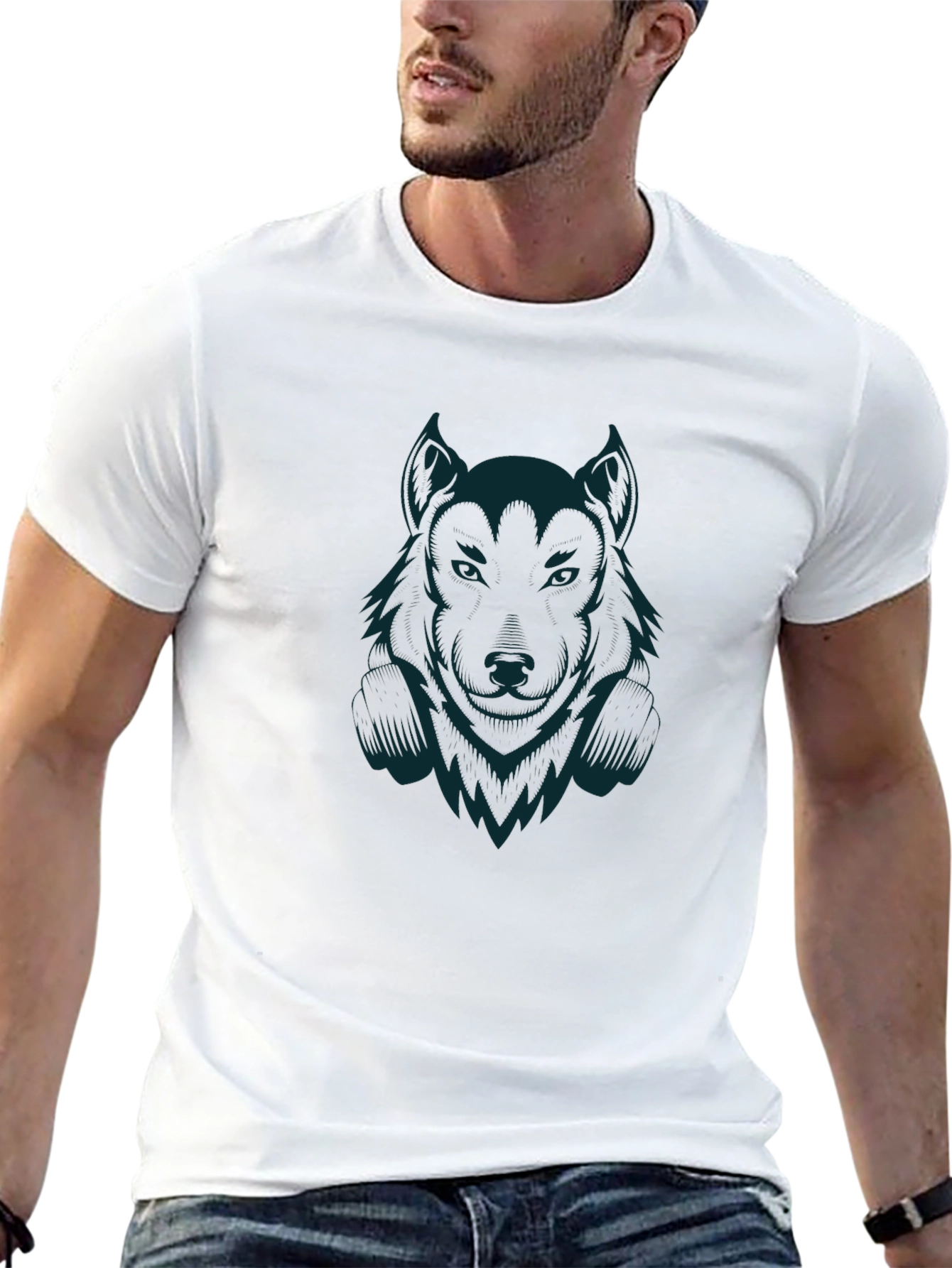 Wolf Graphic Print Crew Neck T-Shirt