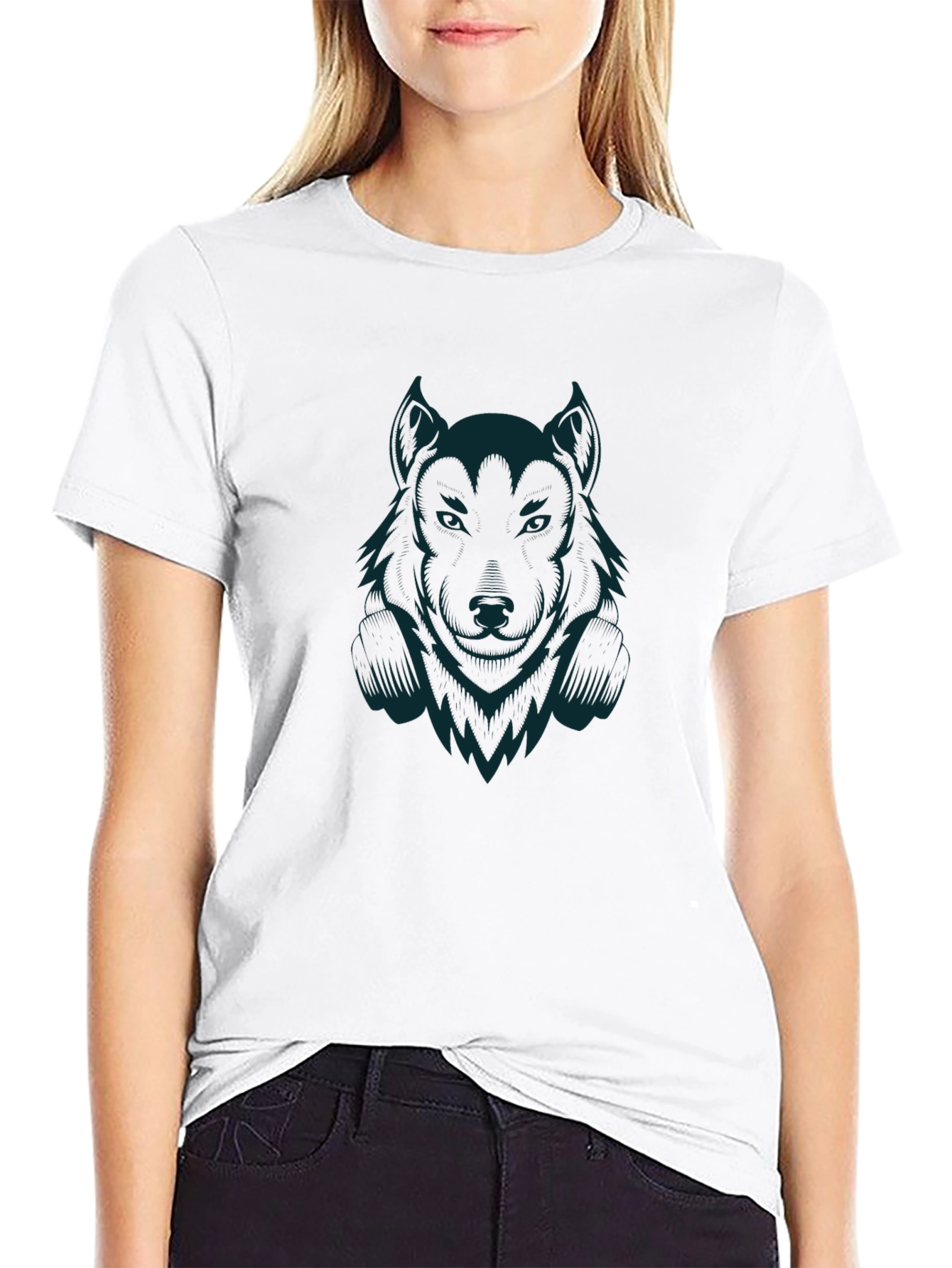 Wolf Graphic Print Crew Neck T-Shirt
