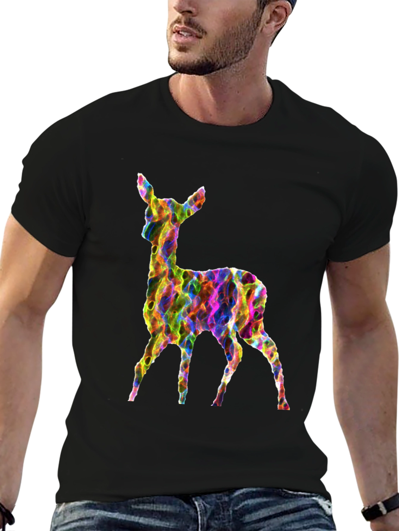 Vibrant Deer Graphic Tee - Mens Black T-Shirt