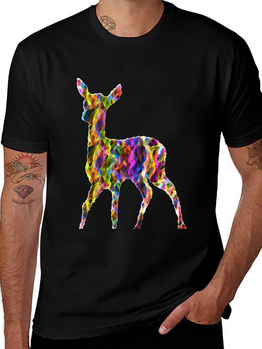 Vibrant Deer Graphic Tee - Mens Black T-Shirt