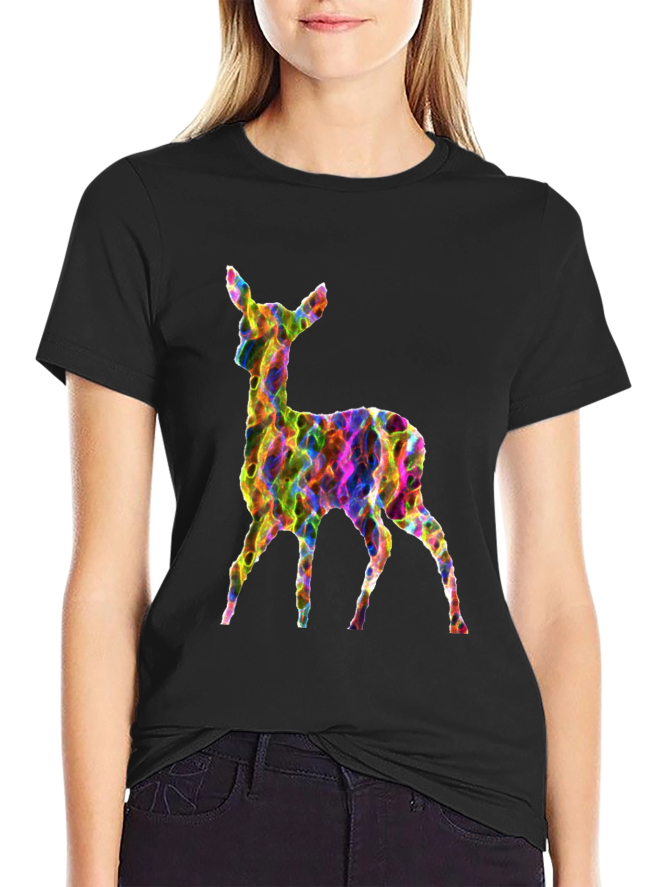 Vibrant Deer Graphic Tee - Mens Black T-Shirt