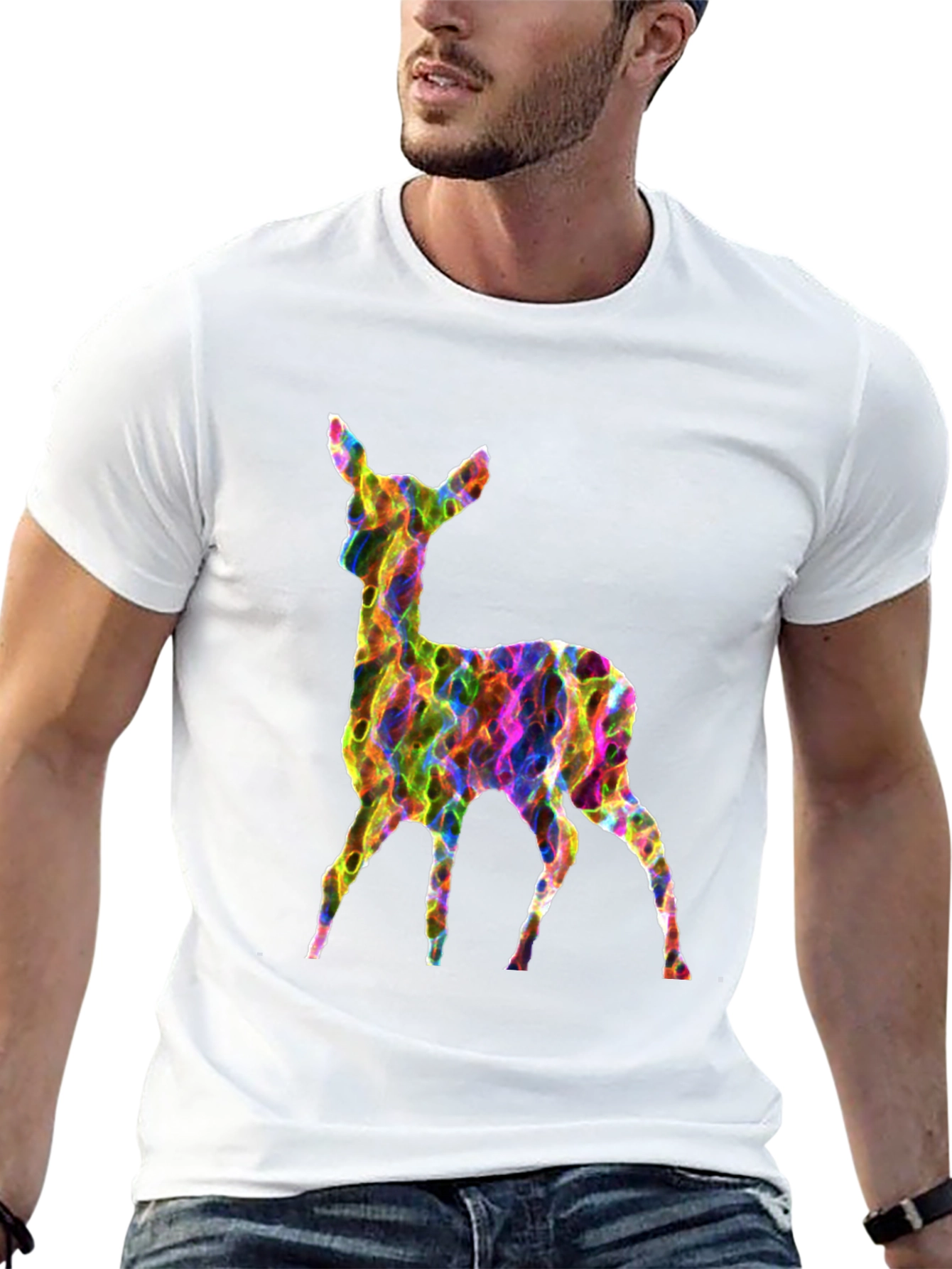 Vibrant Deer Graphic Tee - Mens Black T-Shirt