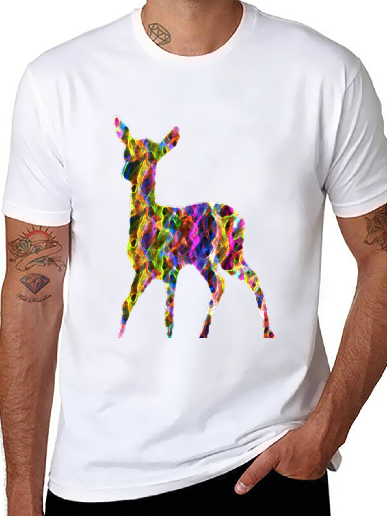 Vibrant Deer Graphic Tee - Mens Black T-Shirt