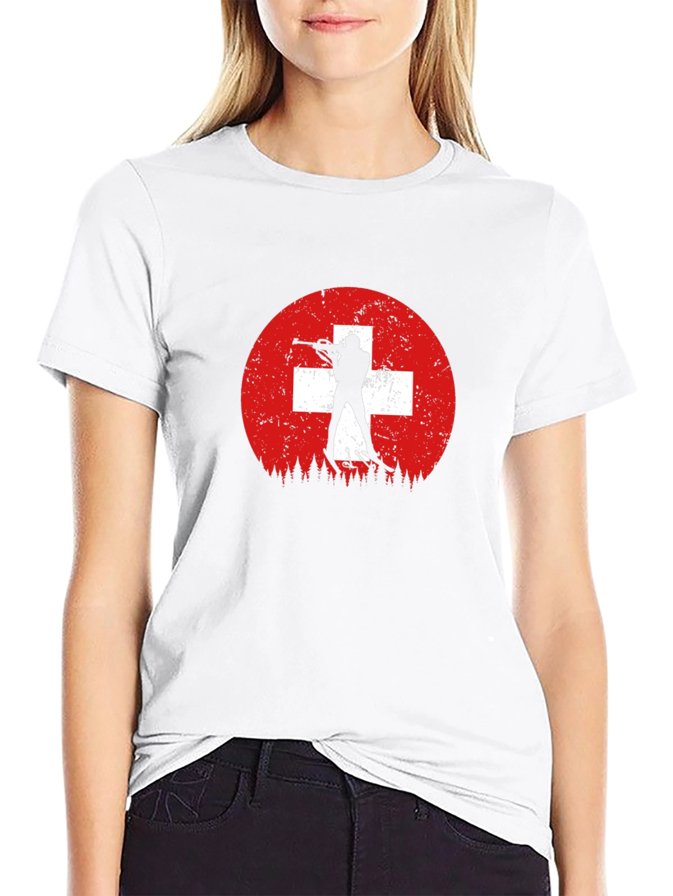 Biathlon Swiss Flag Mens Black T-Shirt