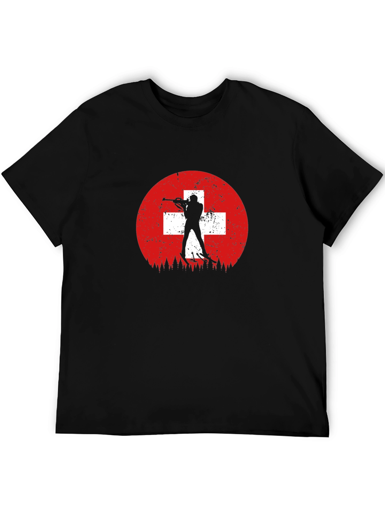 Biathlon Swiss Flag Mens Black T-Shirt