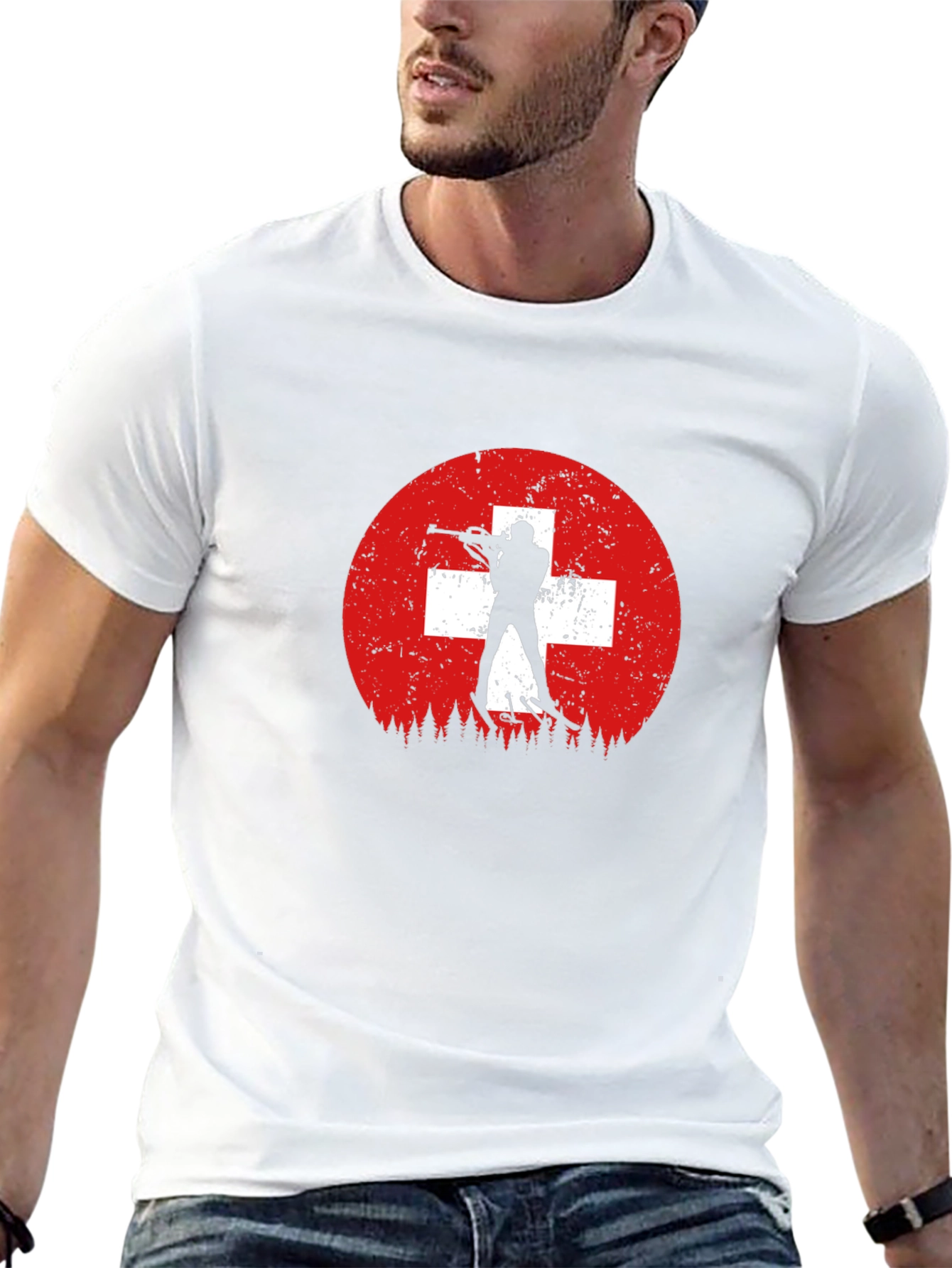 Biathlon Swiss Flag Mens Black T-Shirt