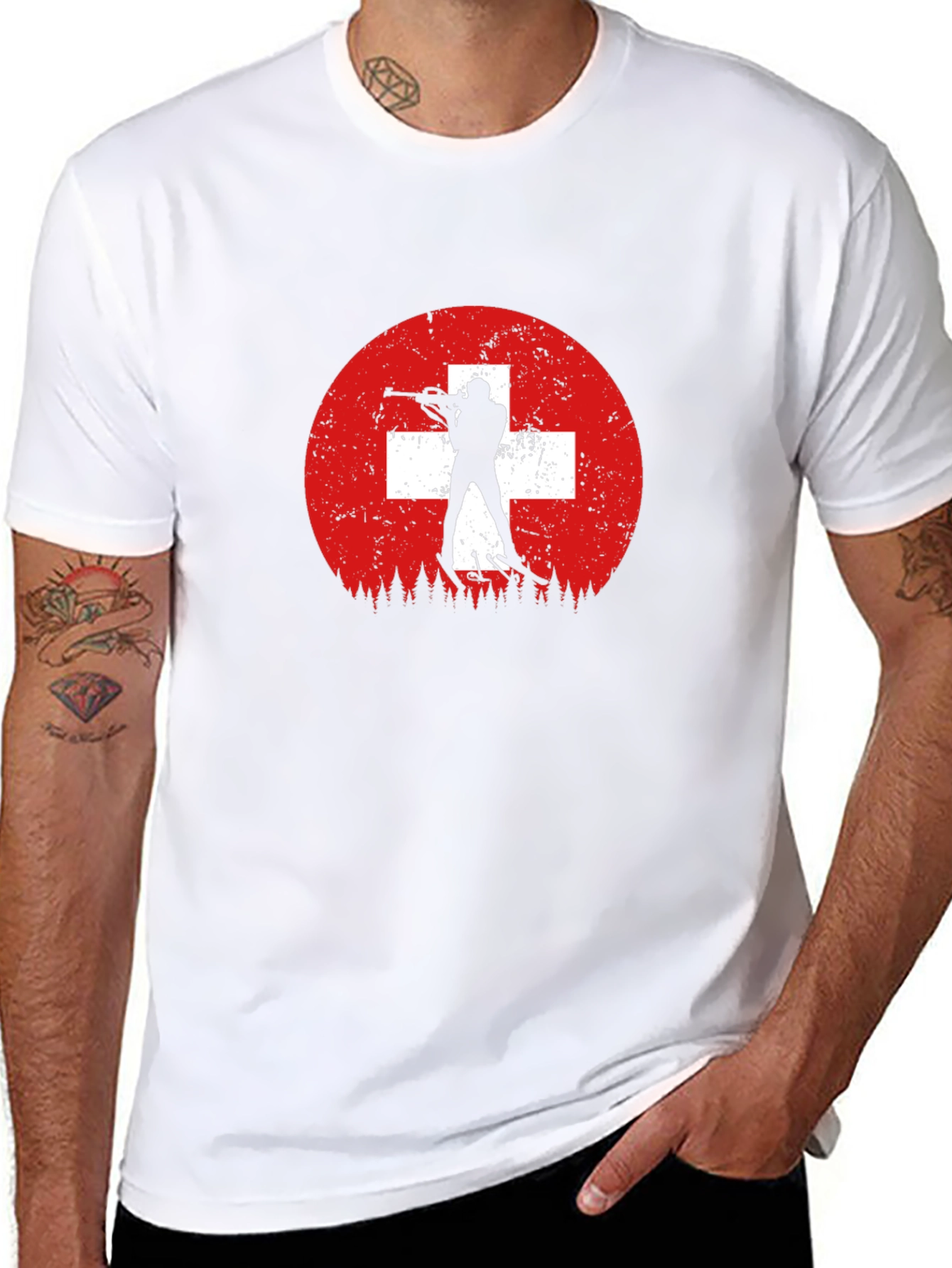 Biathlon Swiss Flag Mens Black T-Shirt