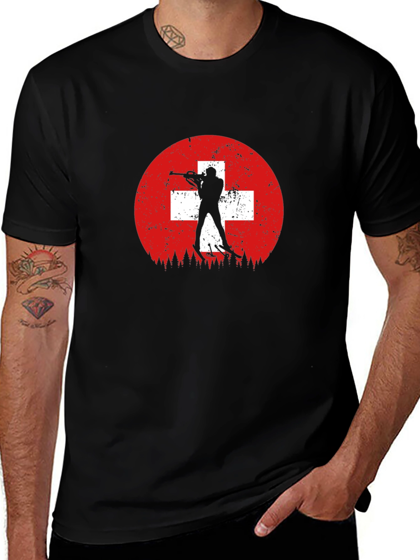 Biathlon Swiss Flag Mens Black T-Shirt