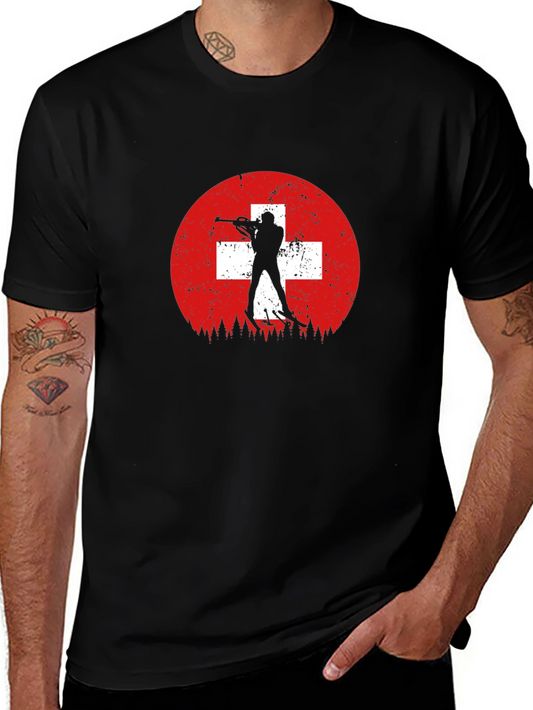 Biathlon Swiss Flag Mens Black T-Shirt