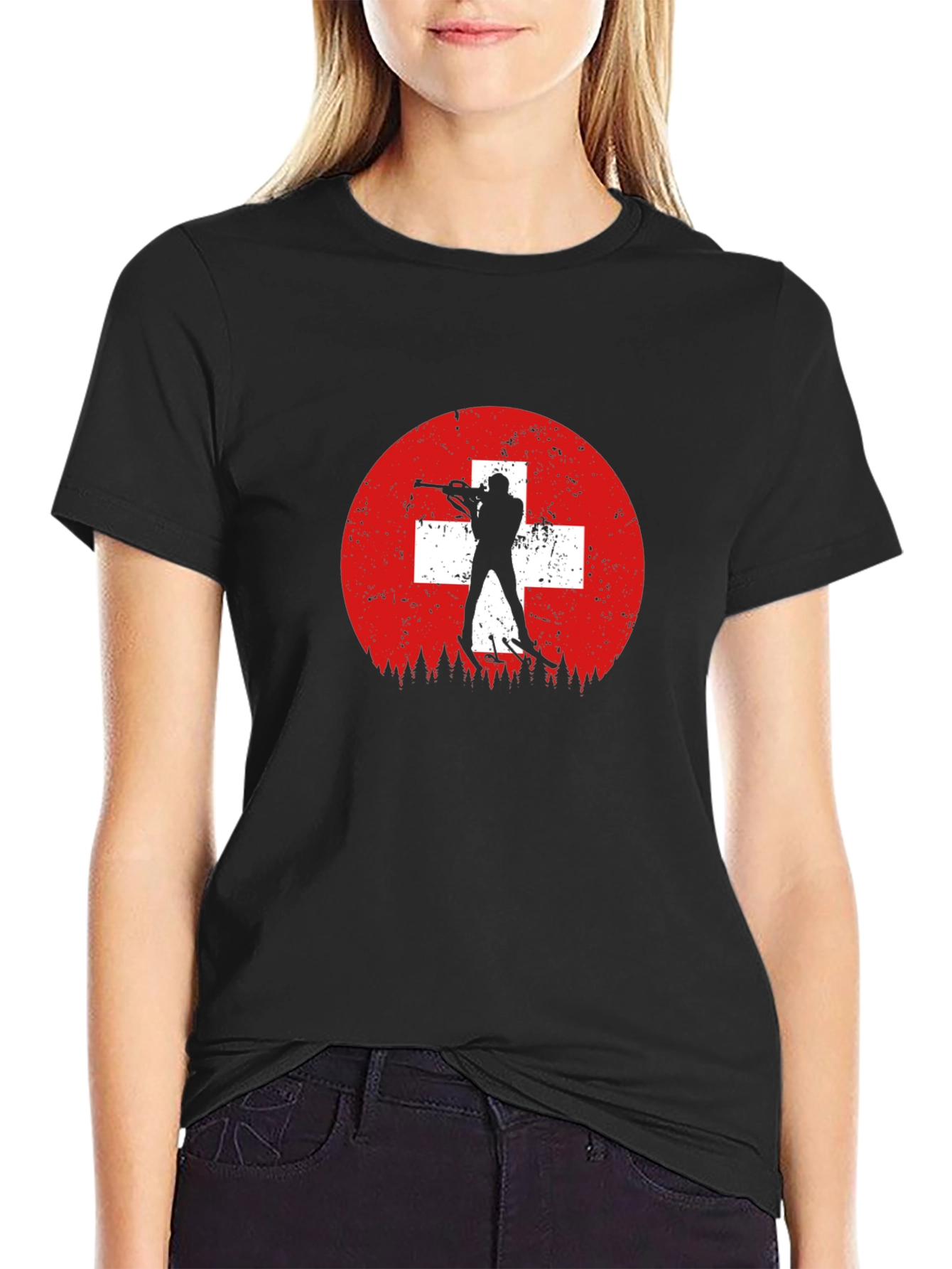 Biathlon Swiss Flag Mens Black T-Shirt
