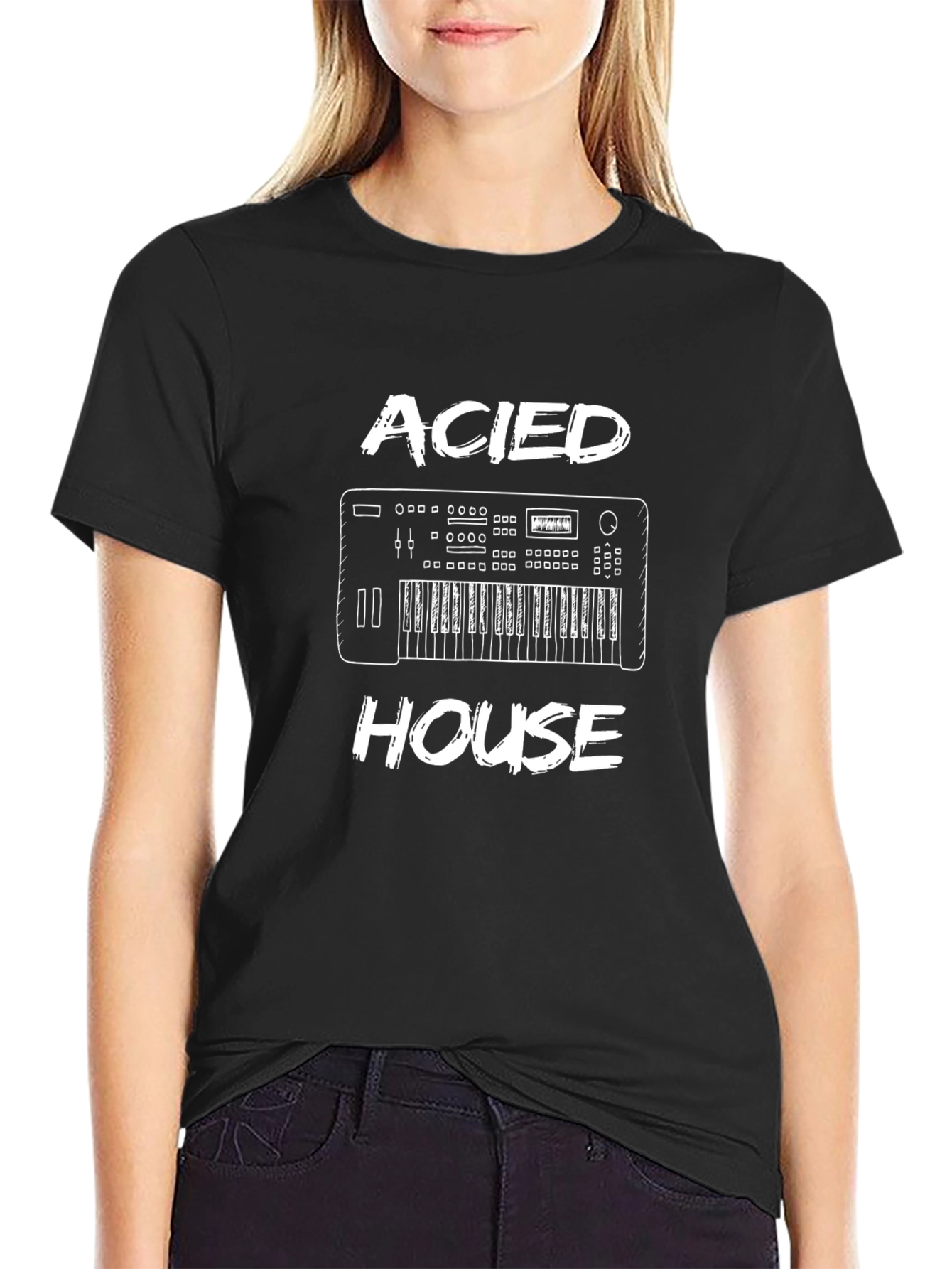 Acied House Music T-Shirt - Black Crew Neck Tee