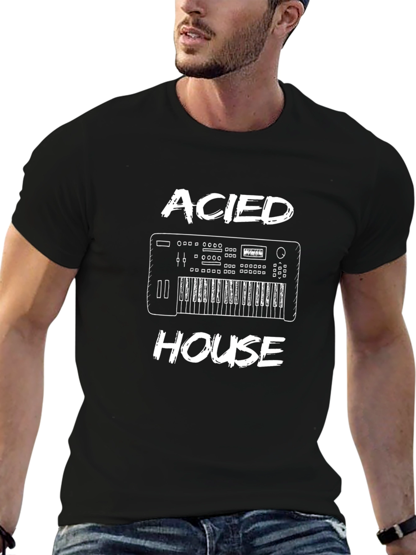 Acied House Music T-Shirt - Black Crew Neck Tee