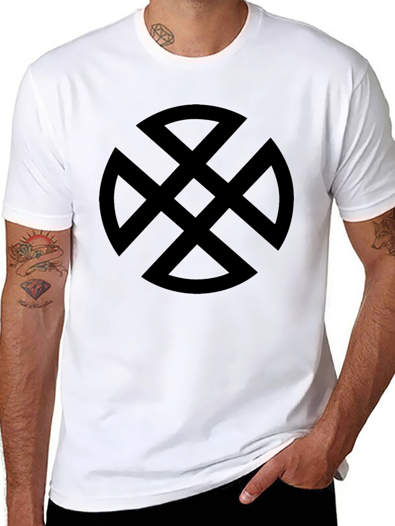 Black T-Shirt with Geometric Knot Symbol