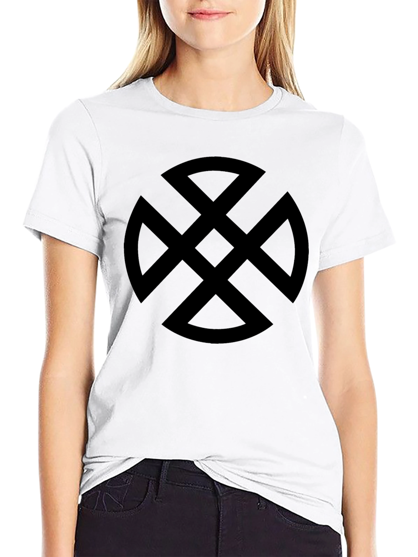 Black T-Shirt with Geometric Knot Symbol