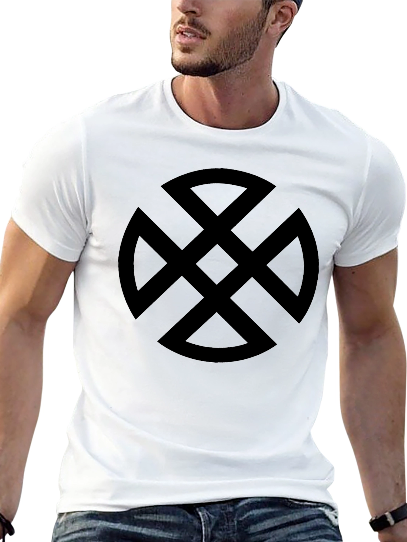 Black T-Shirt with Geometric Knot Symbol