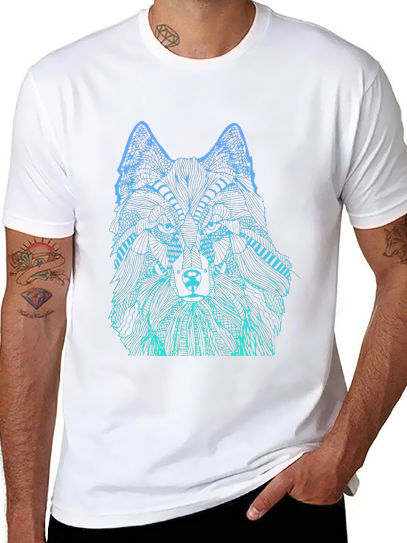 Wolf Graphic Print Mens Black T-Shirt