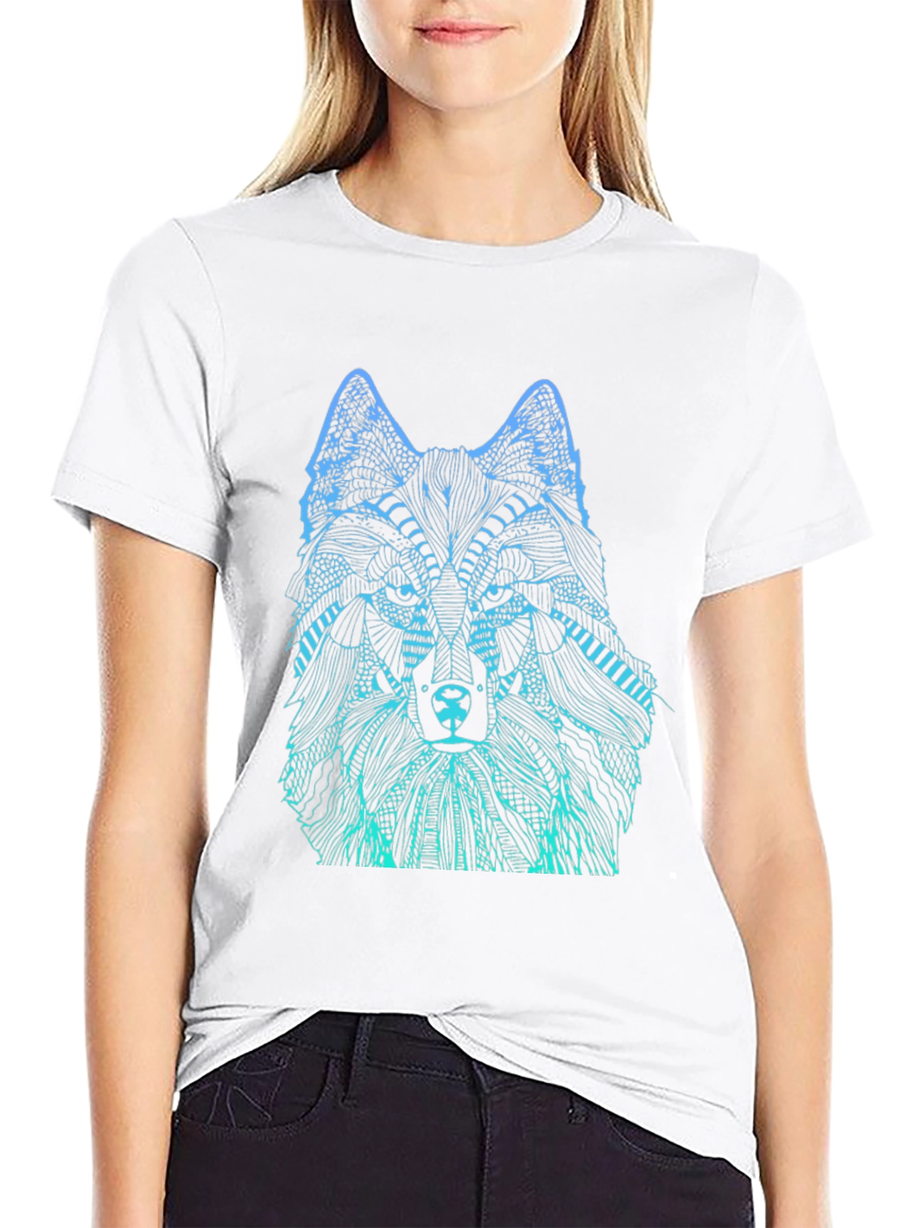 Wolf Graphic Print Mens Black T-Shirt