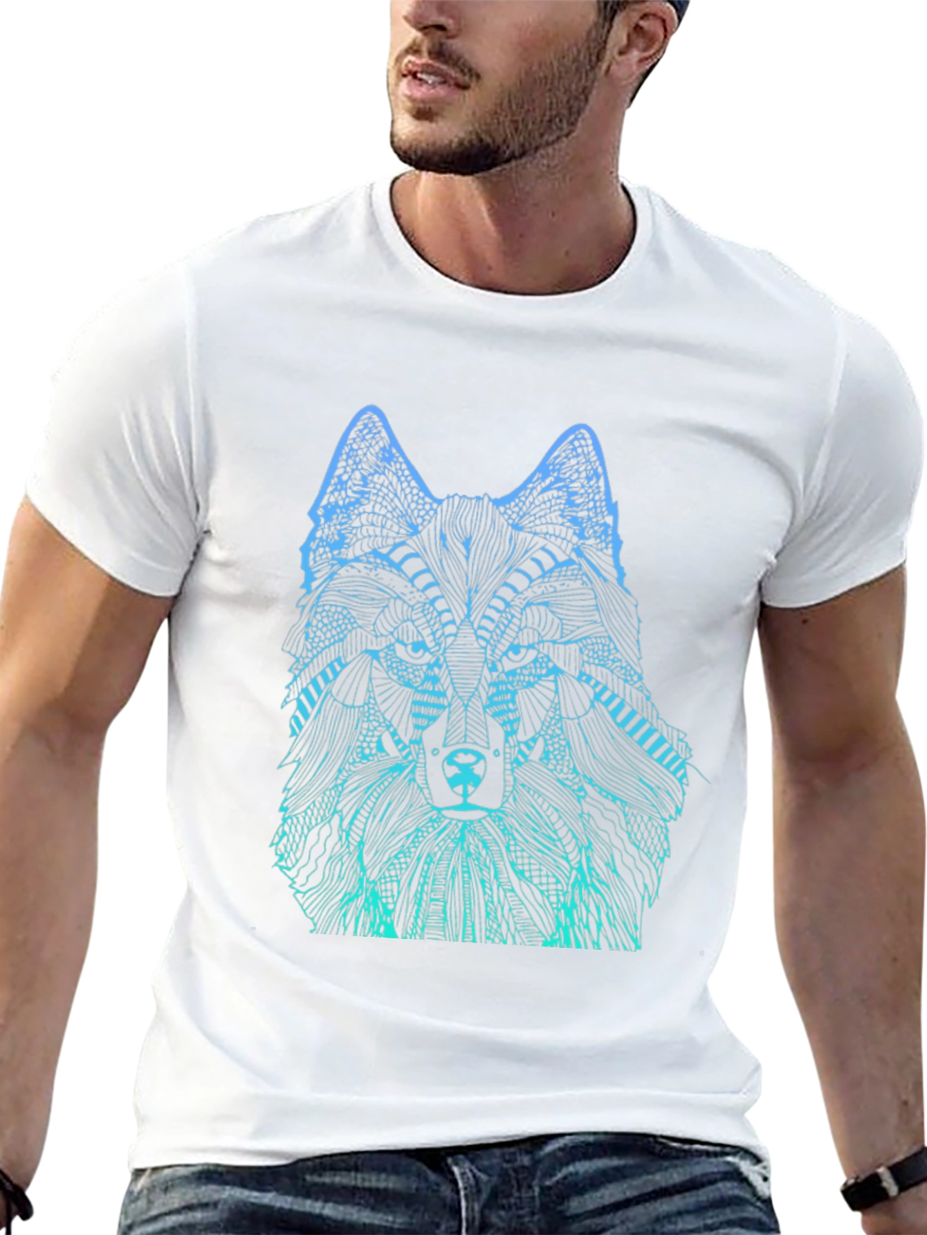 Wolf Graphic Print Mens Black T-Shirt