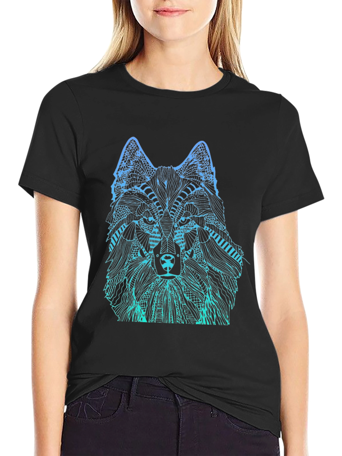 Wolf Graphic Print Mens Black T-Shirt