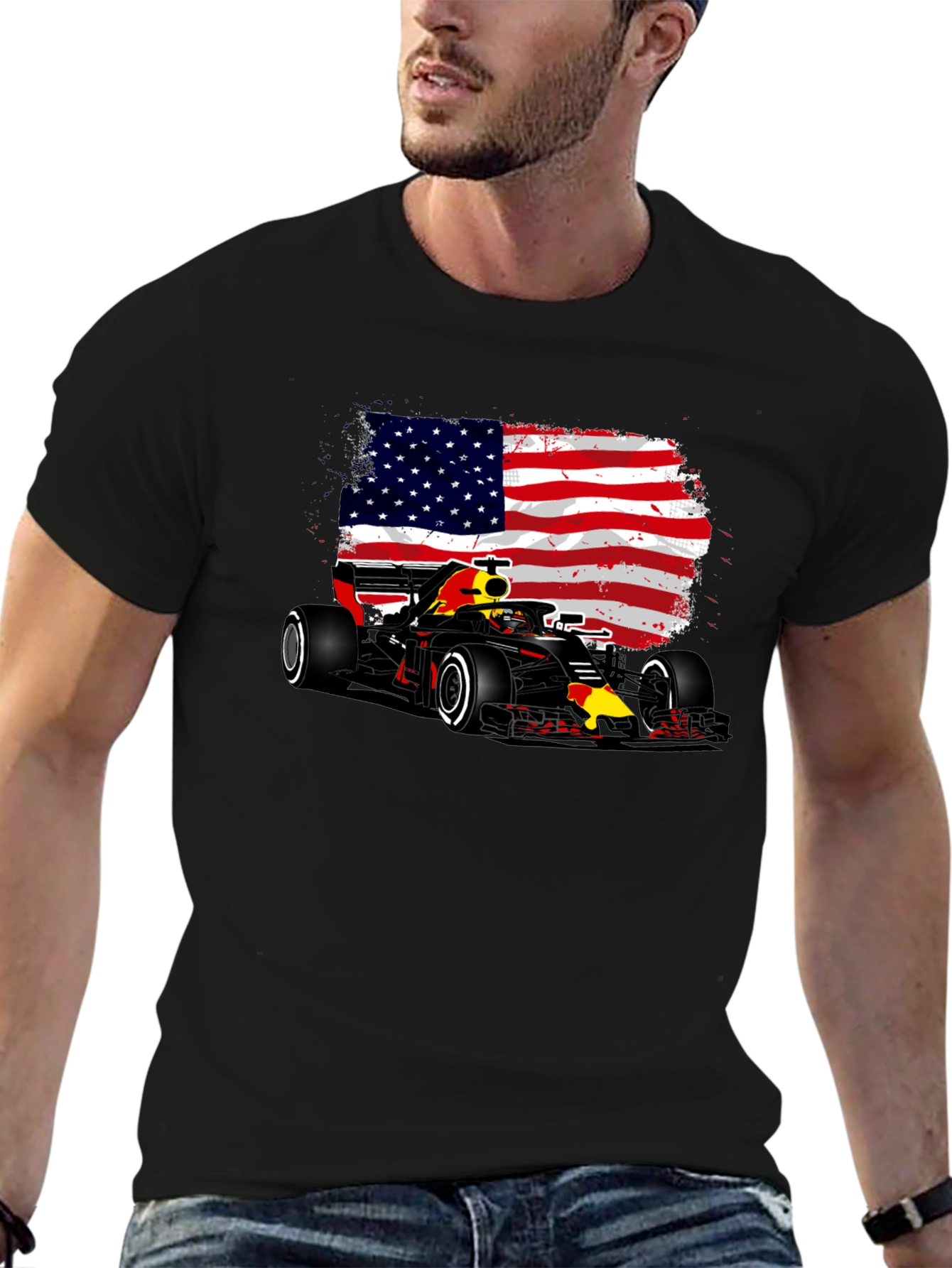 American Flag F1 Race Car Graphic Tee