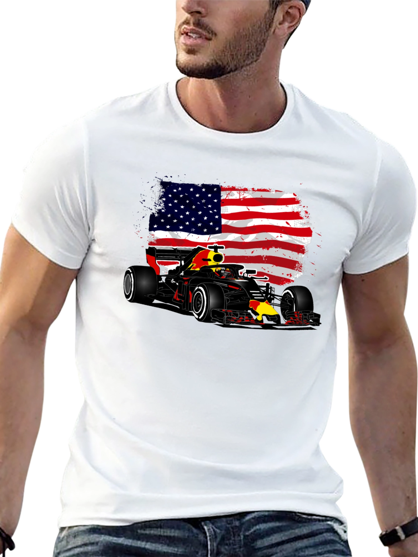 American Flag F1 Race Car Graphic Tee