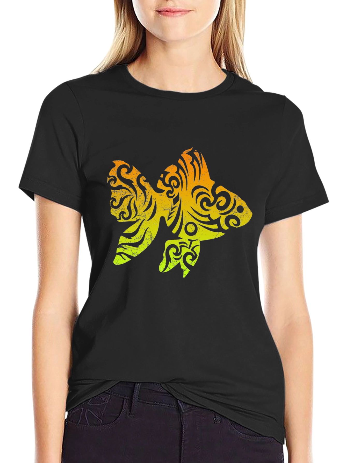 Tribal Goldfish Graphic Tee - Stylish Mens Black T-Shirt