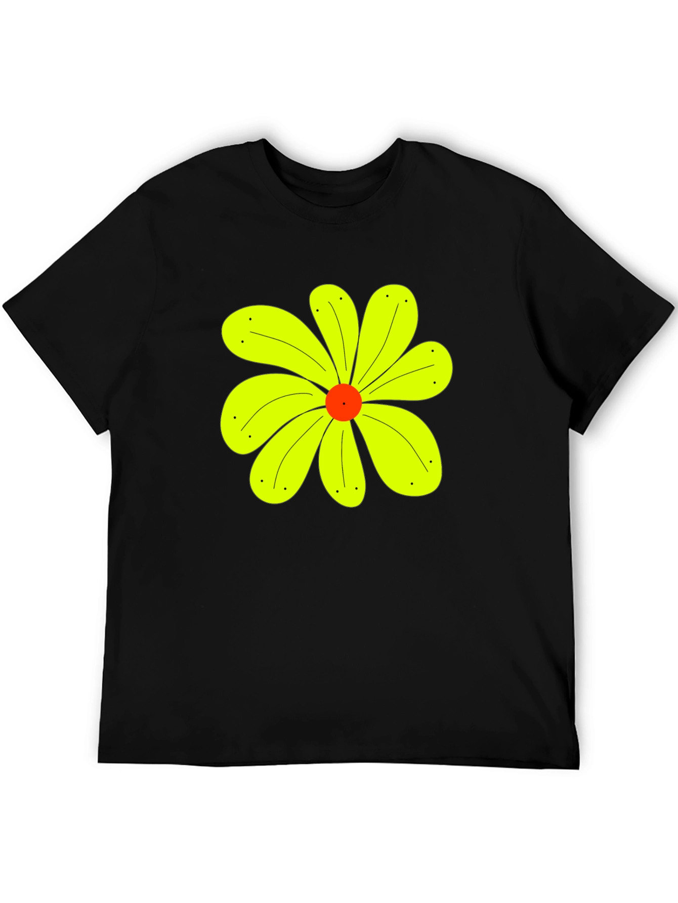 Black T-Shirt with Yellow Flower Graphic