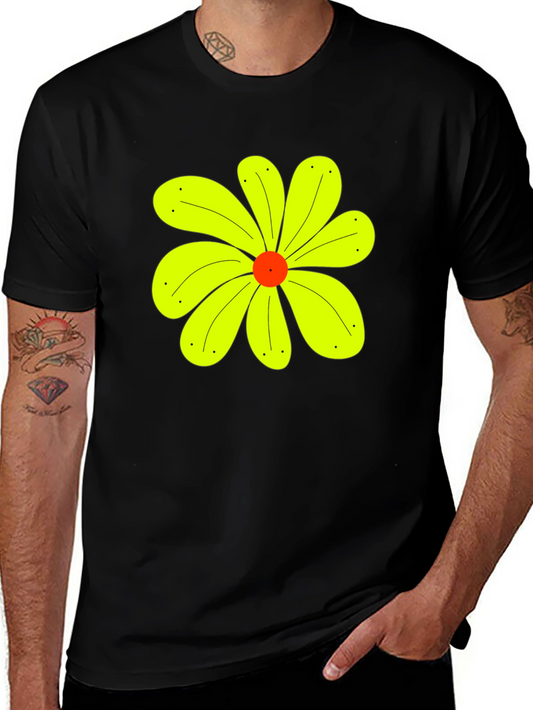Black T-Shirt with Yellow Flower Graphic