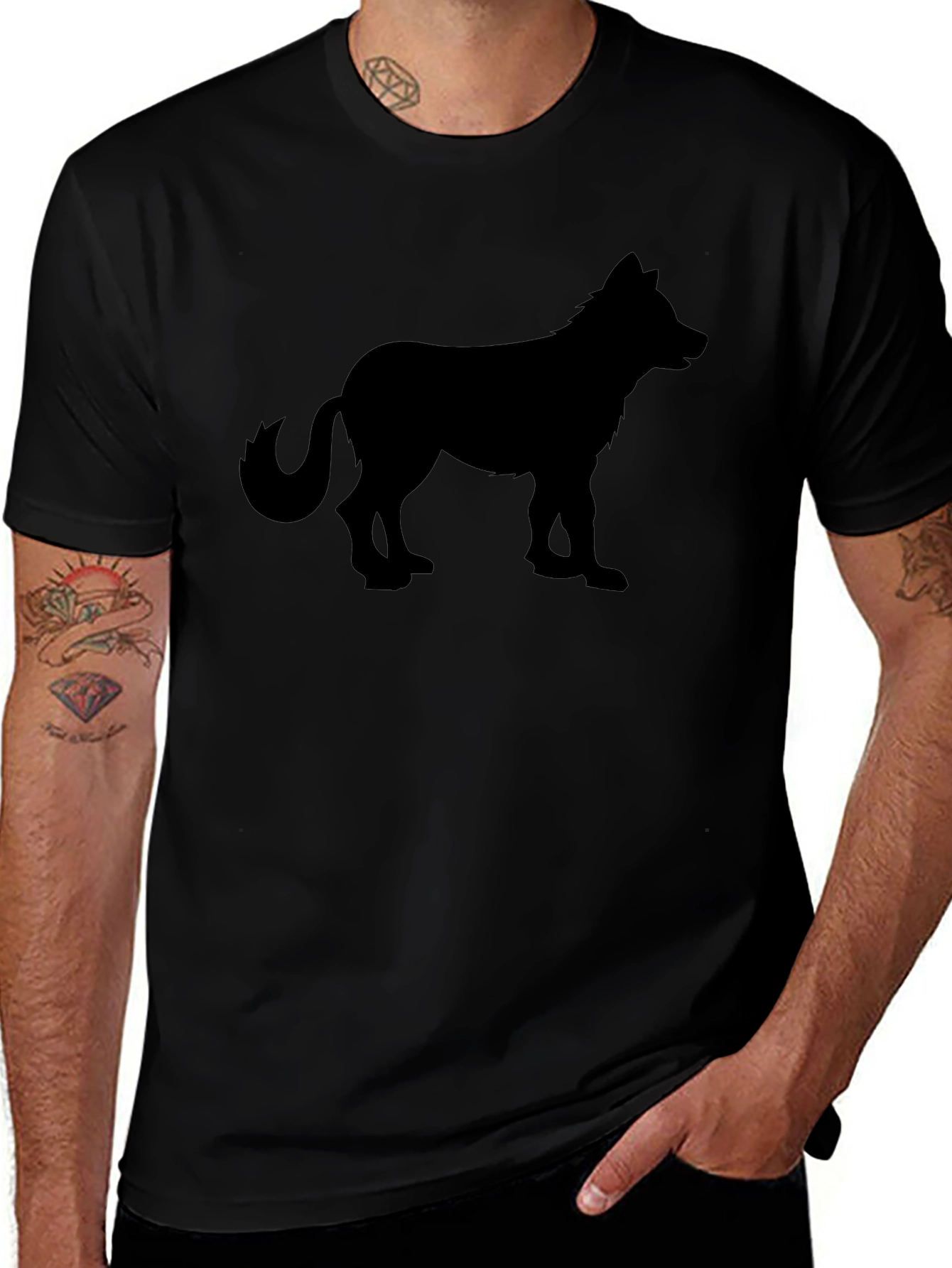 Black Wolf Silhouette Graphic T-Shirt
